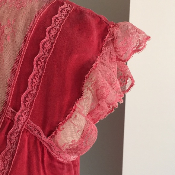 Free People red silk and lace top - Picture 3 of 4